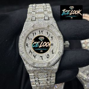 Montre mécanique automatique Ice Look avec tourbillon, réserve de marche, lunette en cristal, cadran en strass, bracelet en acier inoxydable, légère - Product Image 1