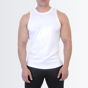 <b>Men's</b> <b>White</b> O-Neck Tank Top Solid Knitted Breathable Casual <b>Vest</b> 100% Polyester - Product Image 1