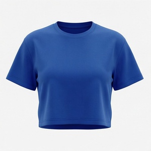 T-shirts courts personnalisés en soie et coton pour femmes, coupe ajustée, vêtements de sport décontractés, équipement de haute qualité, respirants, couleur personnalisable - Product Image 1