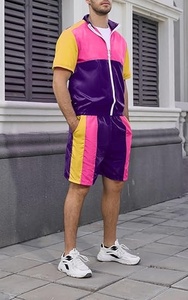 ชุดวอร์มยูนิเซ็กส์สไตล์วินเทจ Y2K สีสันตัดกัน น้ำหนักเบา เสื้อแจ็คเก็ตแขนสั้นพร้อมเชือกผูก กางเกงขาสั้น แห้งเร็ว ผลิตจากโพลีเอสเตอร์ เหมาะสำหรับฤดูใบไม้ผลิ - Product Image 4