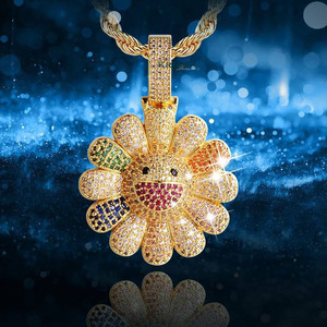 Pendentif fleur mignon avec strass colorés cultivés en laboratoire, argent 925 plaqué or 22 carats, bijoux unisexes pour tous les jours - Product Image 4
