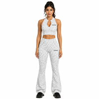Ensemble de yoga tendance pour femme, imprimé léopard, avec crop top dos nu et leggings évasés taille haute, tenue de sport personnalisée, vente en gros
