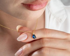 Pendentif vintage de luxe en saphir bleu, pierre de naissance de septembre, taille poire, en argent sterling 925 plaqué or 14 carats, cadeau - Product Image 4