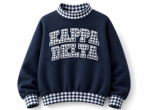 Sudadera Oversize Personalizada para Mujer con Cuello Alto, Ribete de Gingham, Apliques y Letras Bordadas, Estilo Sorority, Venta al por Mayor, Marca Privada - Product Image 6