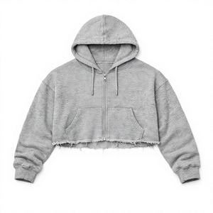 Sudadera con capucha corta y cremallera, extragrande, gris liso, informal, de felpa francesa, sudadera con capucha unisex informal para invierno - Product Image 1