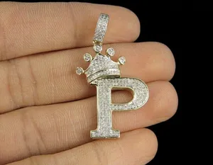 Colgante con Letra Inicial y Corona, Diamante Simulado de 2 Quilates, Chapado en Oro Amarillo de 14K - Product Image 3