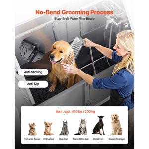 Stazione di lavaggio per cani in acciaio inossidabile da 62 pollici con rampa, pannello filtrante acqua in PE, rubinetto, vasca per toelettatura animali da esterno, soffione doccia e porta sapone - Product Image 4
