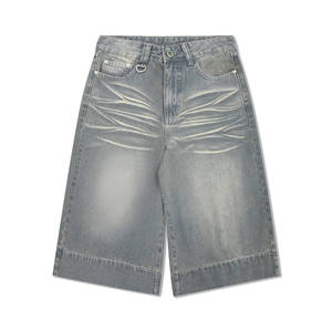 Pantalones Cortos de Mezclilla de Algodón Lavado Oscuro, Estilo Vintage, Holgados y Desgastados, Personalizados, para Hombre, Moda Urbana de Verano - Product Image 6