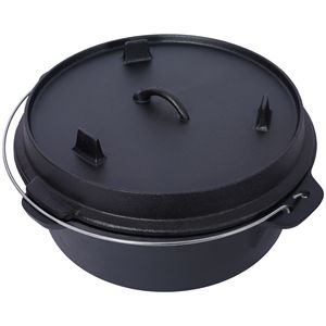 Pentola in ghisa pretrattata con coperchio a padella, ideale per campeggio, cottura a caminetto, barbecue e focolare. - Product Image 6