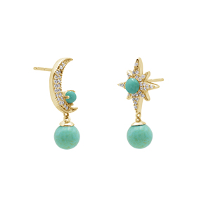 Pendientes de Plata de Ley 925 con Baño de Oro Rosa y Turquesa, Diseño de Luna y Estrella, Estilo Bohemia, Joyería Fina para Mujer - Product Image 6