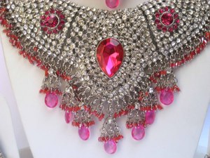 Silver Plated <b>Crystal</b> Jewelry <b>Set</b> Necklace Earrings Pear Cut Rhinestone Women's Wedding Ethnic Style - Product Image 3