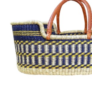 Factory modern blue and gold geometric high <b>wall</b> seagrass changing <b>basket</b> paired with rattan changing kid <b>basket</b> and straps - Product Image 4