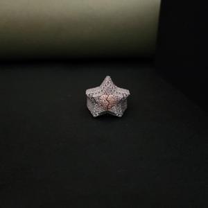 Anillo de cóctel de lujo con forma de estrella, engaste pavé de diamantes, plata 925, joyería unisex para fiestas - Product Image 1