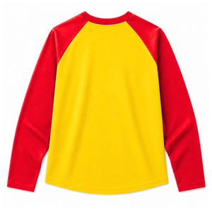 T-shirt Raglan NSPDK Sorority pour femme, décontracté, rouge et or contrastant, à manches longues, avec écusson brodé et blocs de couleur - Product Image 4