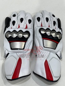 Guantes Profesionales de Cuero para Motociclismo, Blancos y Rojos, con Protección Completa, Pantalla Táctil, Cierre de Gancho y Bucle, para Gimnasio y Uso al Aire Libre, OEM - Product Image 2