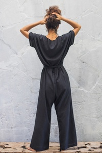 Combinaison longue grande taille pour femme 100% coton, col en V, manches courtes, respirante, séchage rapide, robe décontractée - Product Image 5