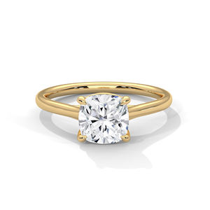 Bague solitaire en or avec diamant de laboratoire taille coussin, classique et minimaliste, pour femme - Product Image 2