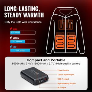Felpa Unisex con cappuccio riscaldata con Zip a batteria XL Black-Outdoor giacche per uomo e donna - Product Image 3