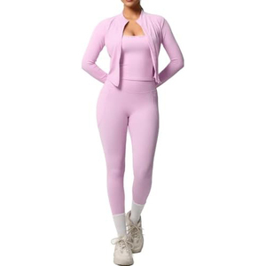Ensemble de sport 2 pièces personnalisé pour femme, taille haute, sans couture, soutien-gorge de sport et leggings, extensible dans les quatre sens, respirant, vente en gros - Product Image 4