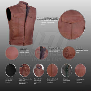 Gilet en cuir de style classique, design personnalisé, gilet en cuir pour usage quotidien, vêtements de moto, gilet en cuir - Product Image 5