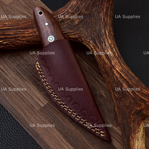 Cuchillo de caza hecho a mano con hoja de acero inoxidable, mango de madera y funda de cuero, cuchillo EDC para exteriores. - Product Image 6