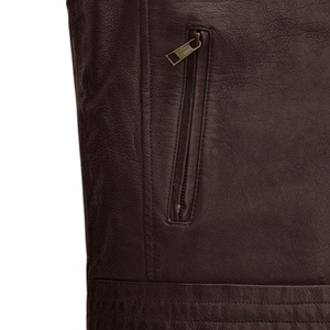 Men's Brown Genuine Leather Vest Stand Collar Zipper Moto Biker <b>Waistcoat</b> - Product Image 4