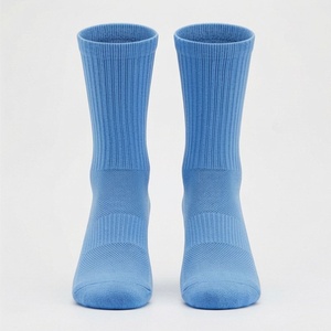 <b>Crew</b> <b>Socks</b> Solid Blue Knitted Breathable Casual Daily Wear Adult Regular Fit - Product Image 1