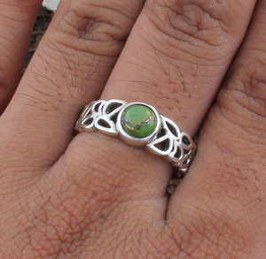Anillo de Malaquita Natural y Cobre, Plata de Ley 925, Piedra Verde Real, Joyería Clásica Vintage para Mujer, Anillo de Boda - Product Image 2
