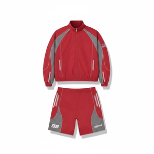 Survêtement unisexe bleu et jaune uni 2-en-1 léger en polyester/nylon, manches longues, demi-zip, short sportif avec poches latérales, séchage rapide - Product Image 1