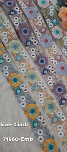 Bordure décorative en dentelle brodée de fleurs à paillettes multicolores, écologique, 2 pouces, pour vêtements, artisanat et décoration - Product Image 3
