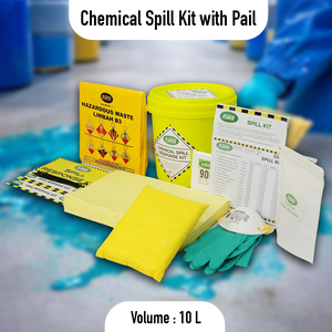 Seau de 10 L pour kit de déversement de produits chimiques avec tampons absorbants, chaussettes et agent neutralisant pour les déversements d'acides et de produits chimiques, pour la réponse aux urgences en laboratoire - Product Image 2