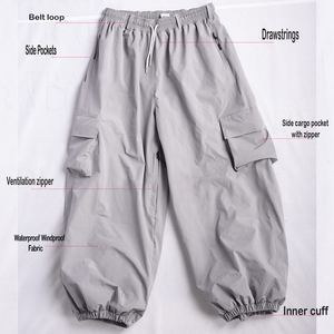 Pantalones Cargo Grises Unisex con Cintura Ajustable con Cordón, Puños Elásticos, Transpirables, de Poliéster, Estilo Urbano, de Pierna Ancha para Adultos - Product Image 4