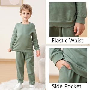 Nouvel ensemble de vêtements pour enfants unisexe, sweat-shirt à manches longues, pantalon uni, 2 pièces, tenues d'hiver pour tout-petits, 100% coton, séchage rapide - Product Image 3