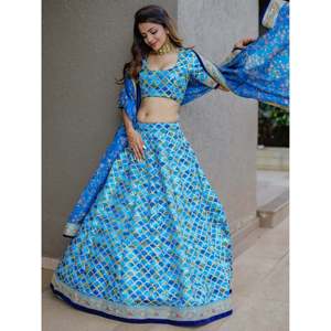 Blue <b>Sequins</b> <b>Art</b> Silk Wedding Lehenga Choli - Product Image 4