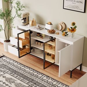 Kitchen Side Panel Storage Cabinet with 3 Drawers <b>Buffet</b> Console Display Rack with Room Doors Pantry Console <b>Table</b> - Product Image 6