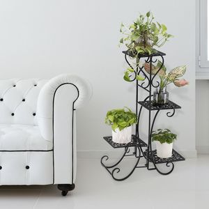 Artisasset Scaffale portaoggetti nero verniciato da 32,3 pollici di altezza con 4 scomparti a forma di supporto per piante in vaso - Product Image 4
