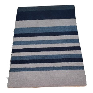 Tapis moderne en laine bleu-gris tufté à la main 9x12, design rayé, pour salon, chambre, hôtel - Product Image 1