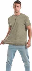 T-shirt à manches courtes pour homme, vert olive uni, coupe classique, col rond, décontracté, tissu jersey 100% coton - Product Image 4