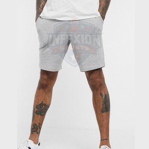 Shorts Bermuda décontractés gris unis pour hommes, taille élastiquée avec cordon de serrage, en coton tricoté respirant, taille mi-haute - Product Image 2