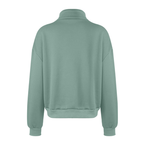 Sweat-shirt léger en coton à col roulé pour femme Green Dimple, coupe courte, épaules tombantes, fermeture éclair 1/4, style hiver - Product Image 4