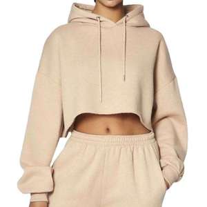 Sudadera con Capucha Corta Oversize para Mujer, de Manga Larga, Color Liso, de Forro Polar, con Bolsillos, Estilo Hombro Caído, para Otoño - Product Image 1