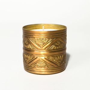 Pot porte-bougie en laiton avec motif géométrique en relief et mèche, pot porte-bougie Diwali, décoration d'intérieur - Product Image 1