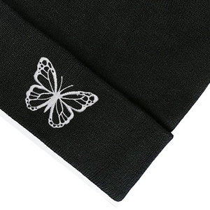 Black Beanie <b>Hat</b> with White Butterfly Embroidery Unisex Winter <b>Warm</b> Cap Casual Style Adult Size 56-58CM - Product Image 3