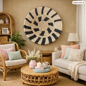 Escultura de Pared Art Deco Hecha a Mano con Hierba Sabai Natural Ecológica, con Patrón Floral, Forma Redonda, Juego de Varias Piezas para Decoración del Hogar - Product Image 1