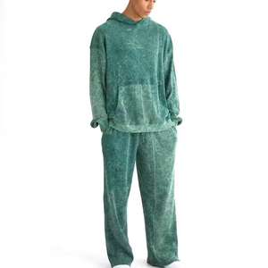 Ensemble de survêtement en coton 100% délavé au soleil, 400 GSM, pantalon empilé et sweat à capuche zippé, coupe oversize pour homme - Product Image 2