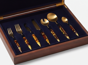 Juego de cubiertos vintage con acabado dorado mate, mangos con diseño de caparazón de tortuga, apto para lavavajillas, artículos para bodas y fiestas - Product Image 6
