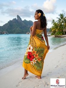 Paréo de plage en satin tissé à pois de qualité supérieure, motif floral tropical, léger, pour la plage et les centres de villégiature, personnalisable OEM ODM - Product Image 4
