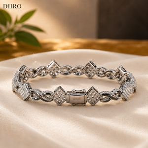 925 Sterling <b>Silver</b> Geometric Chain <b>Bracelet</b> Brilliant Round Diamond Trendy <b>Bracelets</b> Moissanite Everyday Wear Unisex Jewelry - Product Image 4