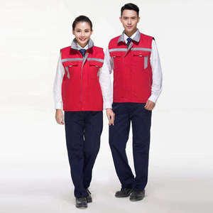Gilet de travail réfléchissant bleu marine pour homme avec col et poches rouges, impression de logo personnalisée, matière polyester - Product Image 3