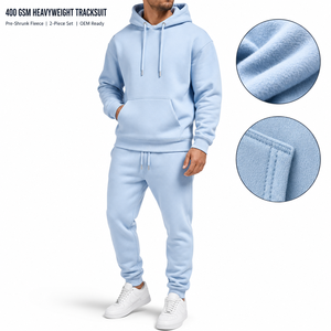 Conjunto Deportivo para Hombre, Azul, con Capucha, de 2 Piezas, 100% Algodón, Elástico en 4 Direcciones, Transpirable, Pantalones Deportivos para Exteriores - Product Image 1